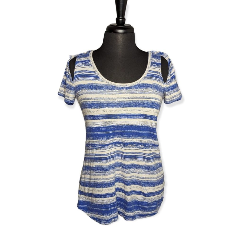 Hang Ten Blue & Gray Striped Short Sleeve Top